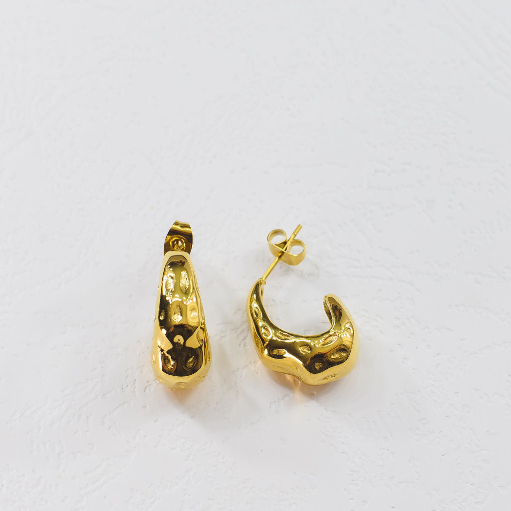 Charlie Gold Plated Stainless Steel Chunky Beaten Stud Earrings