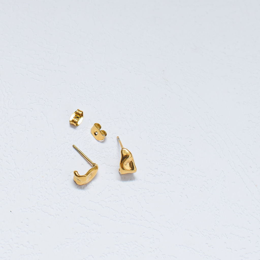Larissa Gold Plated Stainless Steel Beaten Stud Earrings