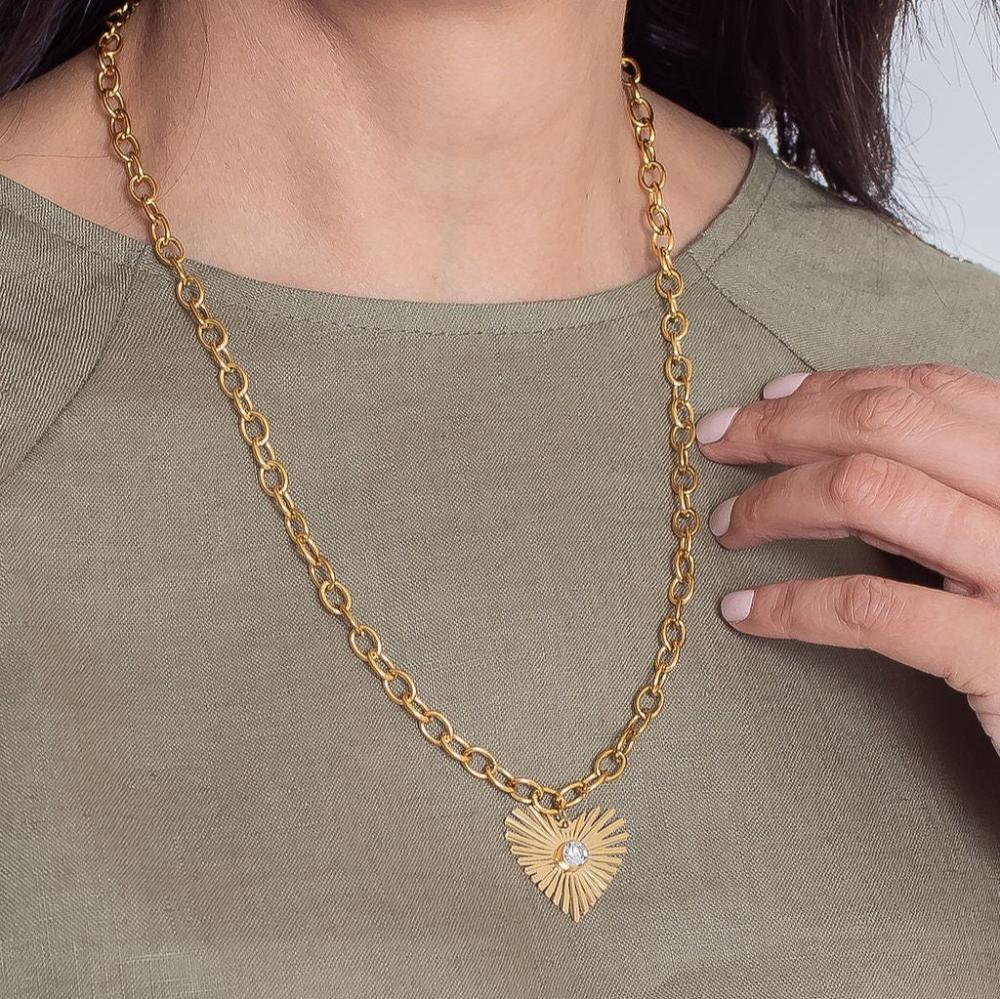 Alessandra Gold Plated Stainless Steel Heart Pendant Necklace
