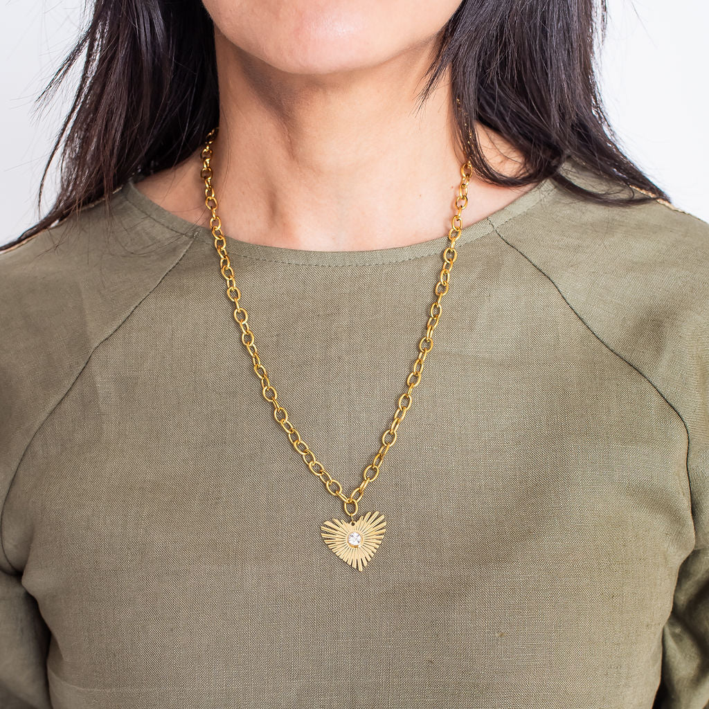 Alessandra Gold Plated Stainless Steel Heart Pendant Necklace