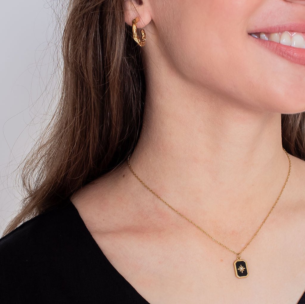 Gisela Gold Plated Stainless Steel Black and Gold Pendant Necklace