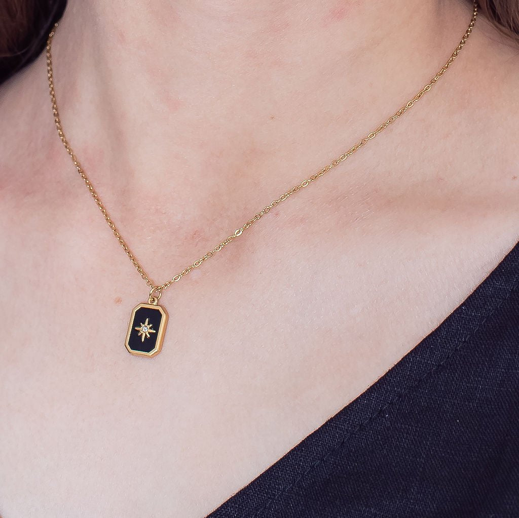 Gisela Gold Plated Stainless Steel Black and Gold Pendant Necklace