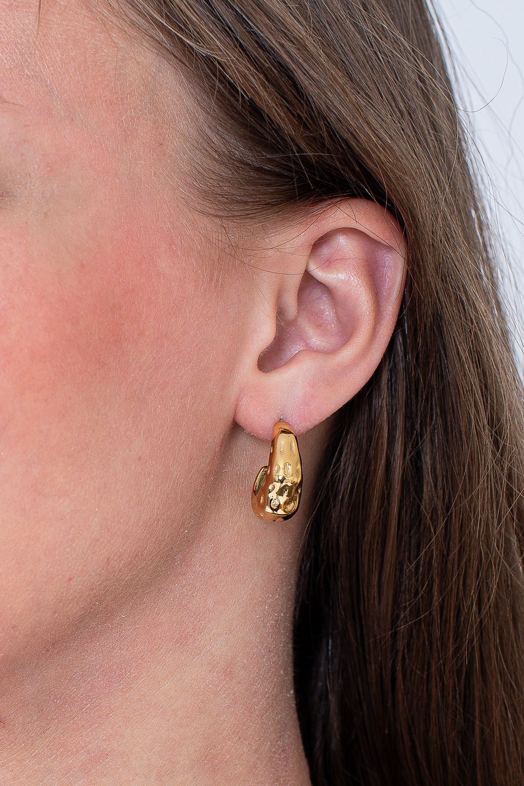 Charlie Gold Plated Stainless Steel Chunky Beaten Stud Earrings