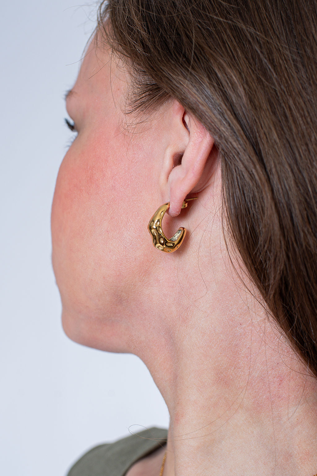 Charlie Gold Plated Stainless Steel Chunky Beaten Stud Earrings