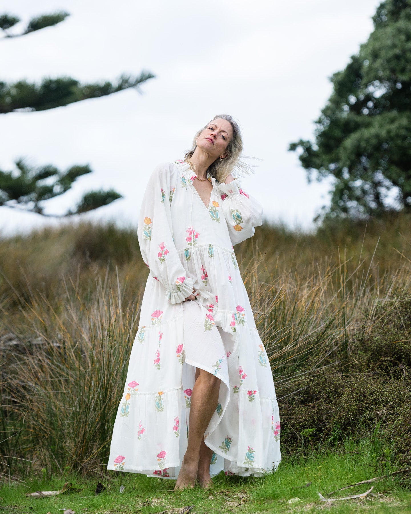 Zoya White Floral 100% Cotton Dress