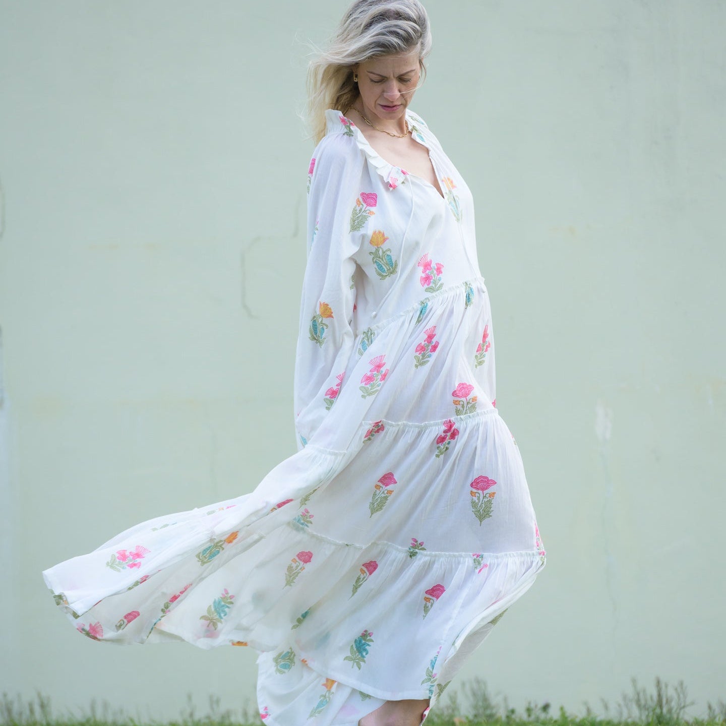 Zoya White Floral 100% Cotton Dress