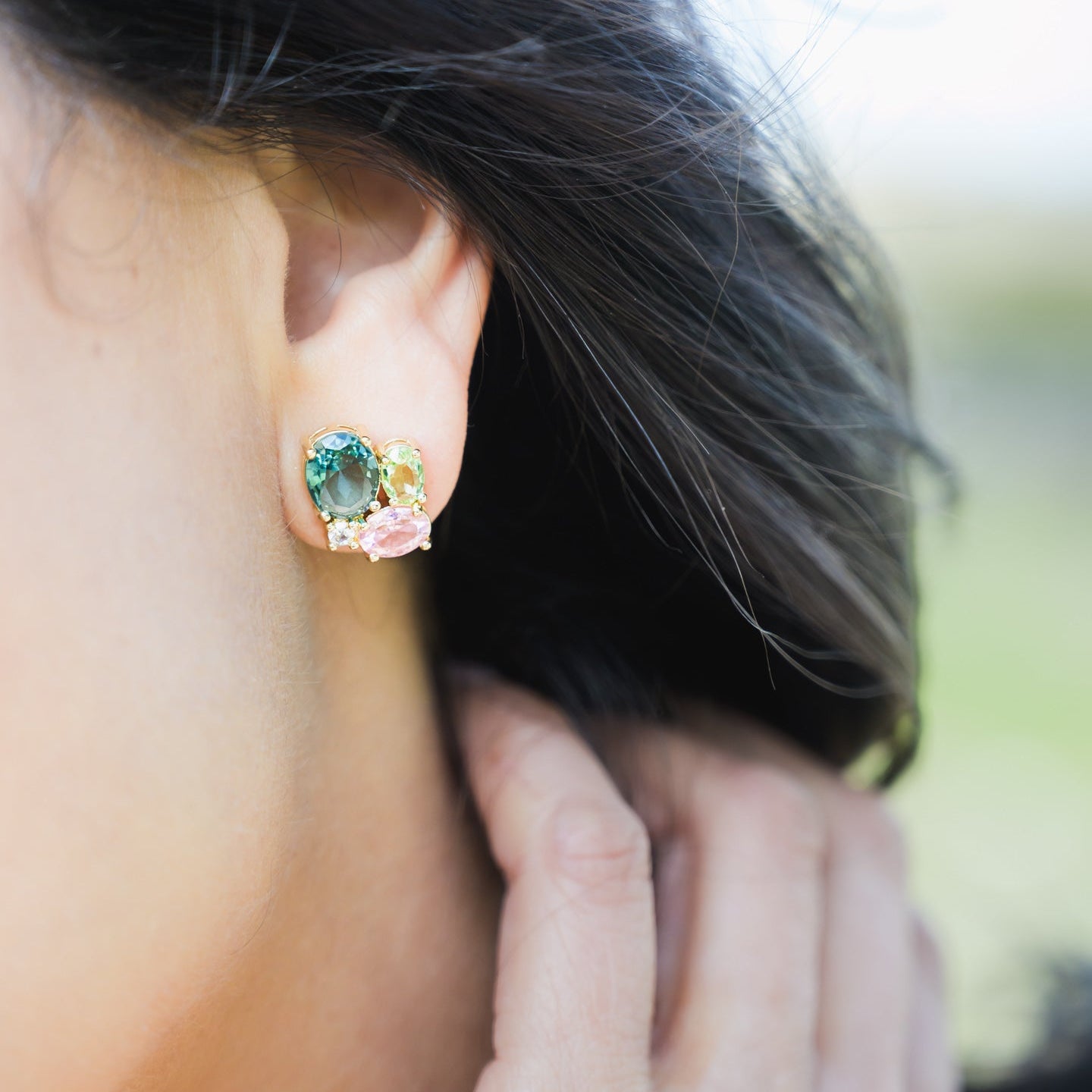 Vera Cluster Stone Gold Plated Stainless Steel Stud Earrings