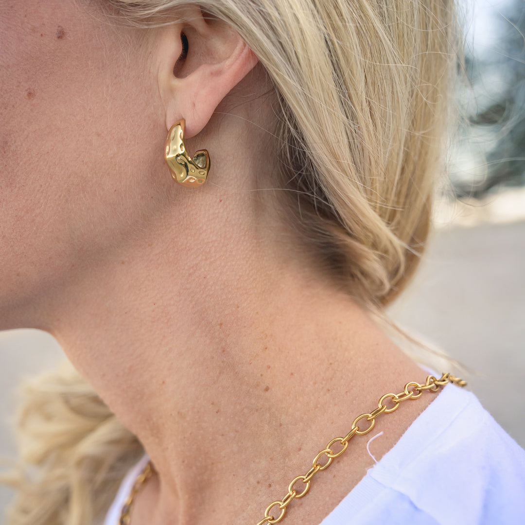 Charlie Gold Plated Stainless Steel Chunky Beaten Stud Earrings