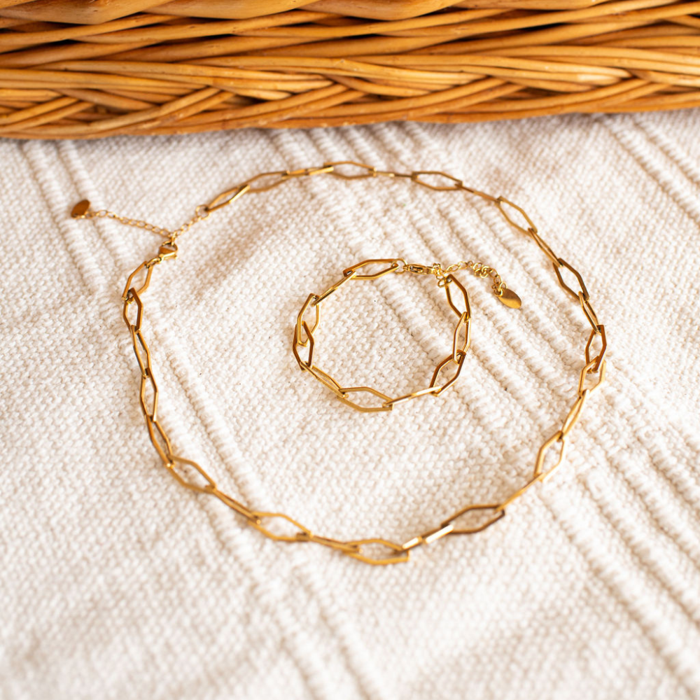 Harper Gold Plated Stainless Steel Necklace and Bracelet Set