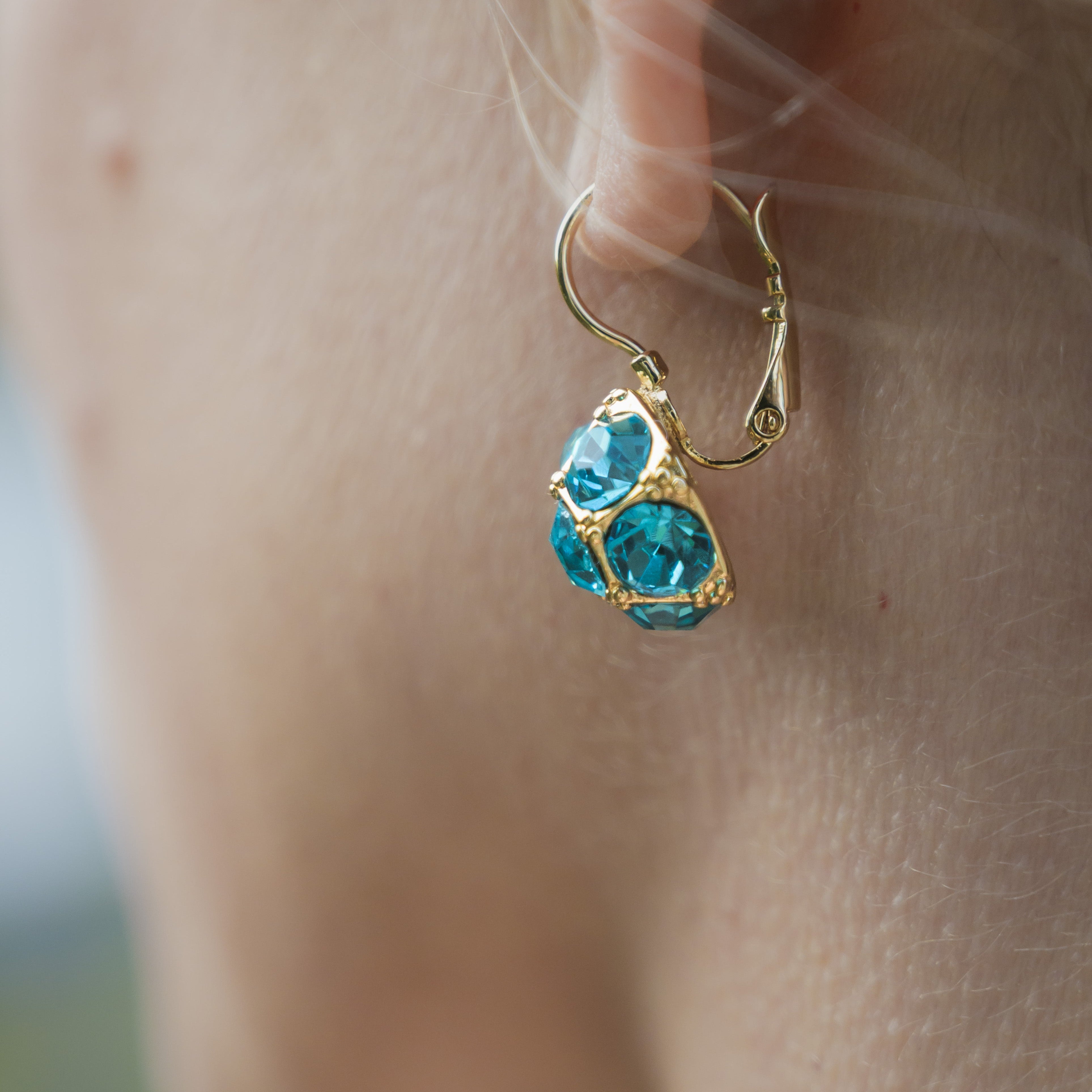 Tara Azure Stone Cluster Gold Plated Stainless Steel Earrings