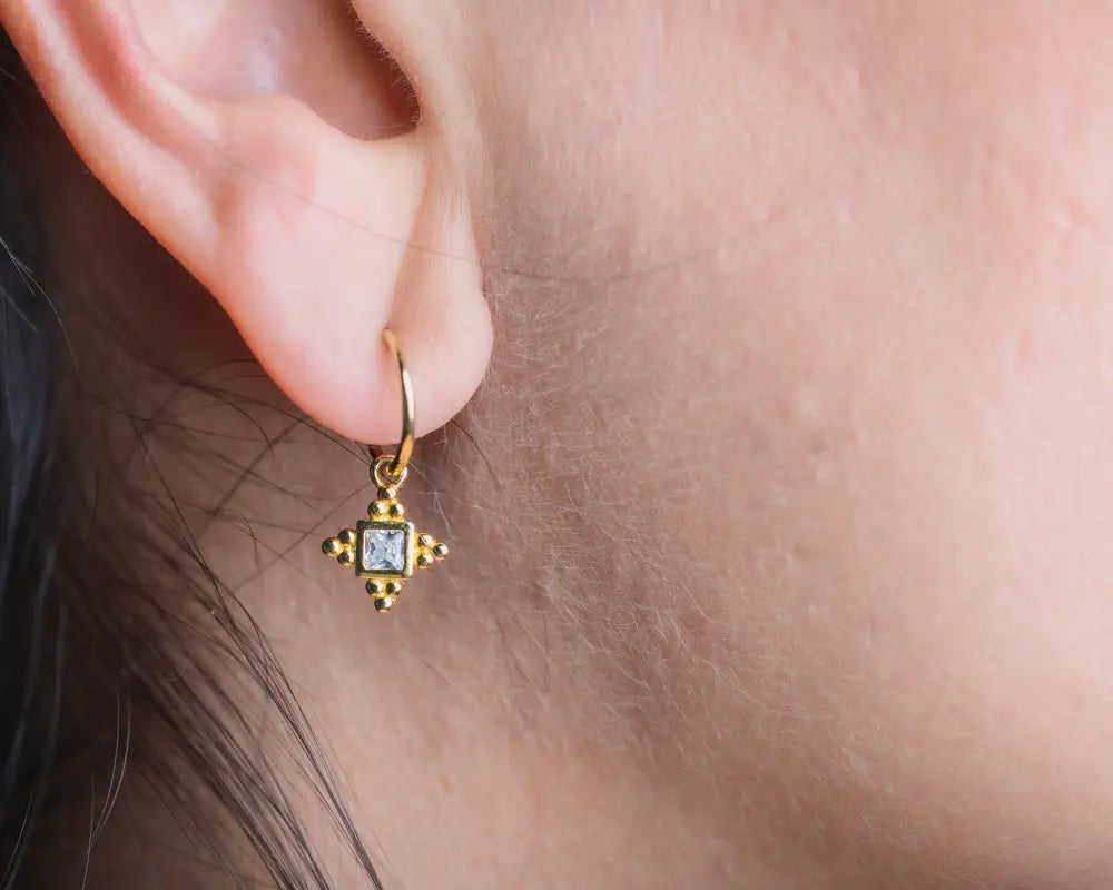 Gianna Gold Plated Sterling Silver Square Centre Stone Pendant Earrings