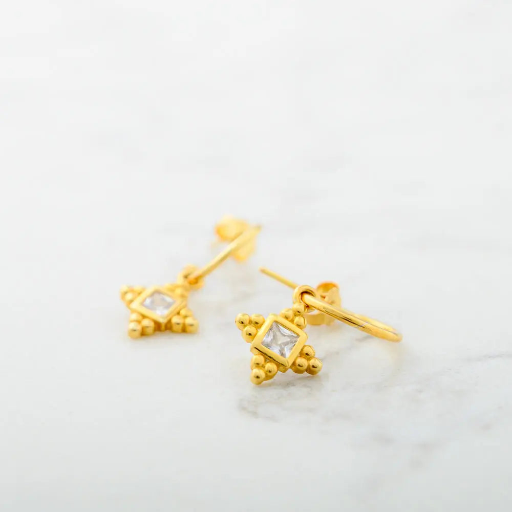 Gianna Gold Plated Sterling Silver Square Centre Stone Pendant Earrings