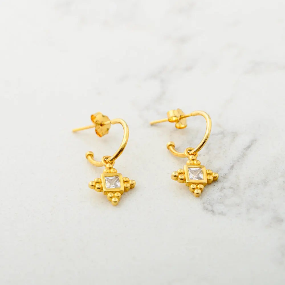 Gianna Gold Plated Sterling Silver Square Centre Stone Pendant Earrings